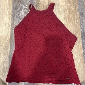 Hollister Lace High-Neck Tank Top - Burgundy